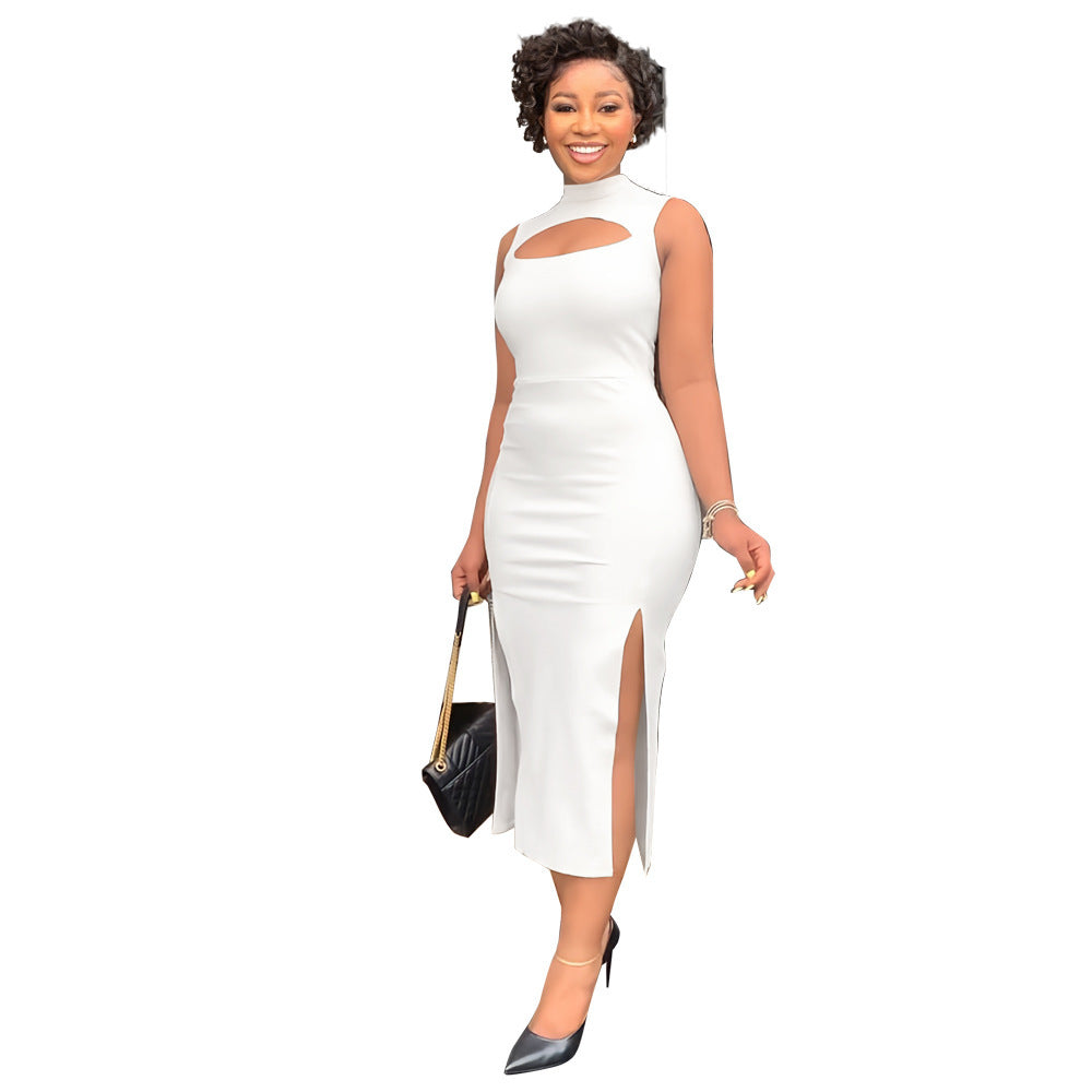 Sexy Cut-Out Bodycon Dress – Side Split, Solid Color
