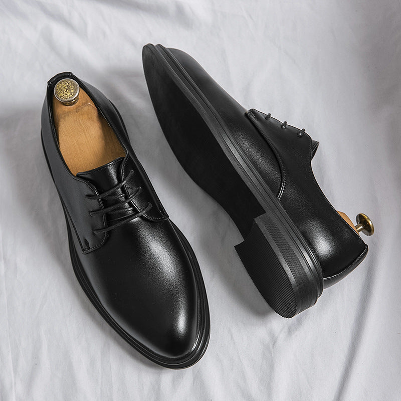Men’s British Leather Dress Shoes – Glossy Pointed Business Loafers
