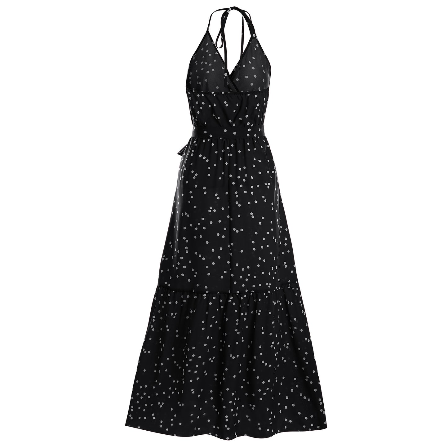 Women's Polka Dot Maxi Dress – V-Neck Spaghetti Strap Summer Outfit