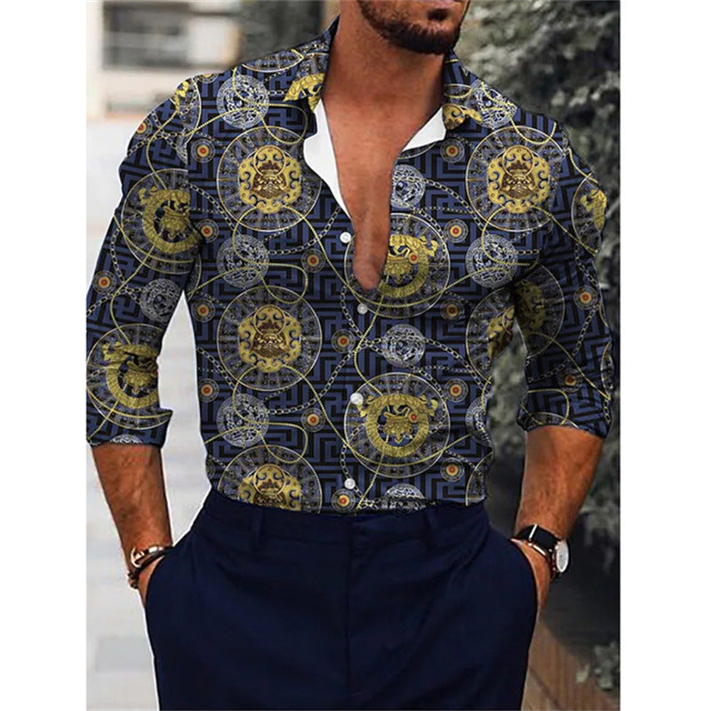 Men’s Retro Floral Long Sleeve Shirt – Streetwear for Spring & Fall