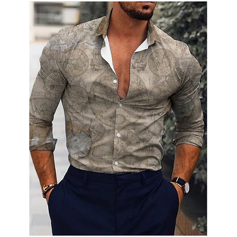 Men’s Retro Floral Long Sleeve Shirt – Streetwear for Spring & Fall