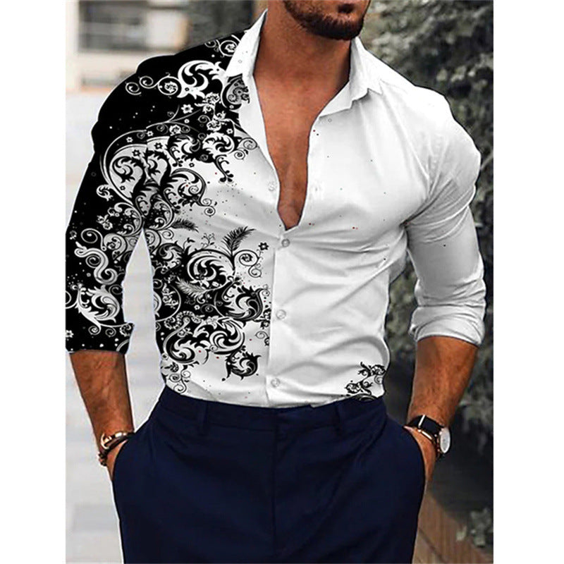 Men’s Retro Floral Long Sleeve Shirt – Streetwear for Spring & Fall