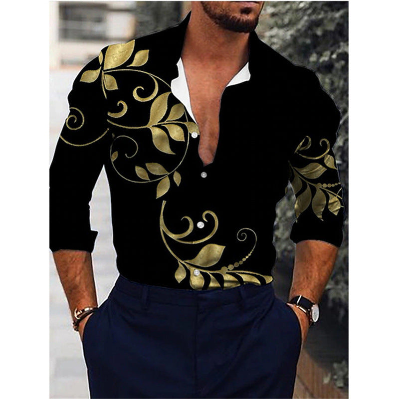 Men’s Retro Floral Long Sleeve Shirt – Streetwear for Spring & Fall
