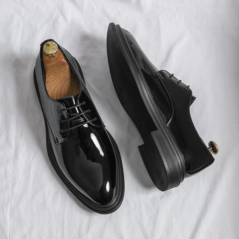 Men’s British Leather Dress Shoes – Glossy Pointed Business Loafers