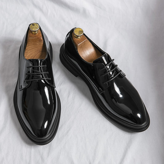 Men’s British Leather Dress Shoes – Glossy Pointed Business Loafers