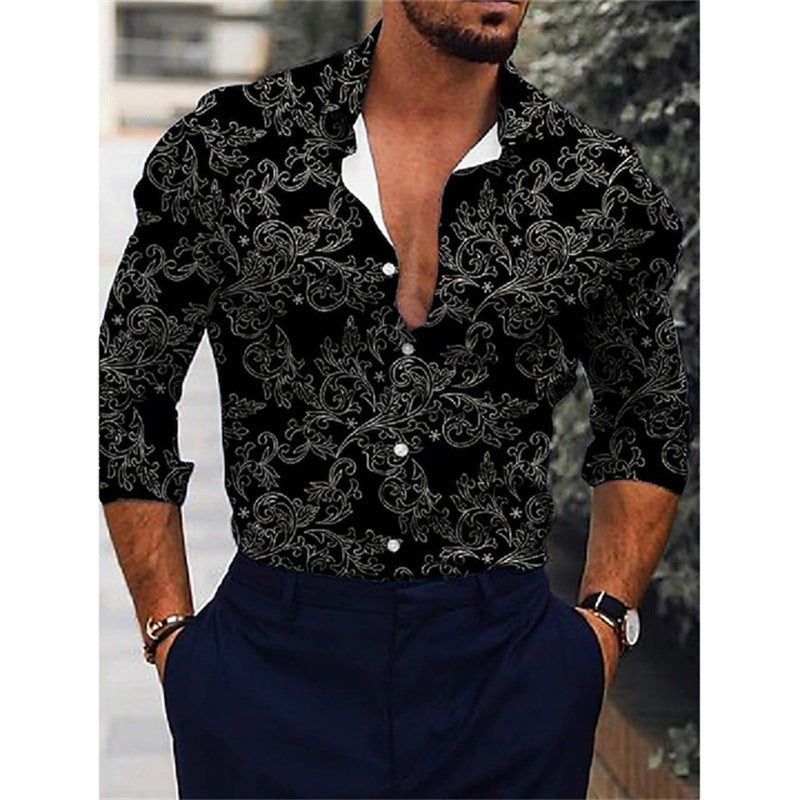 Men’s Retro Floral Long Sleeve Shirt – Streetwear for Spring & Fall