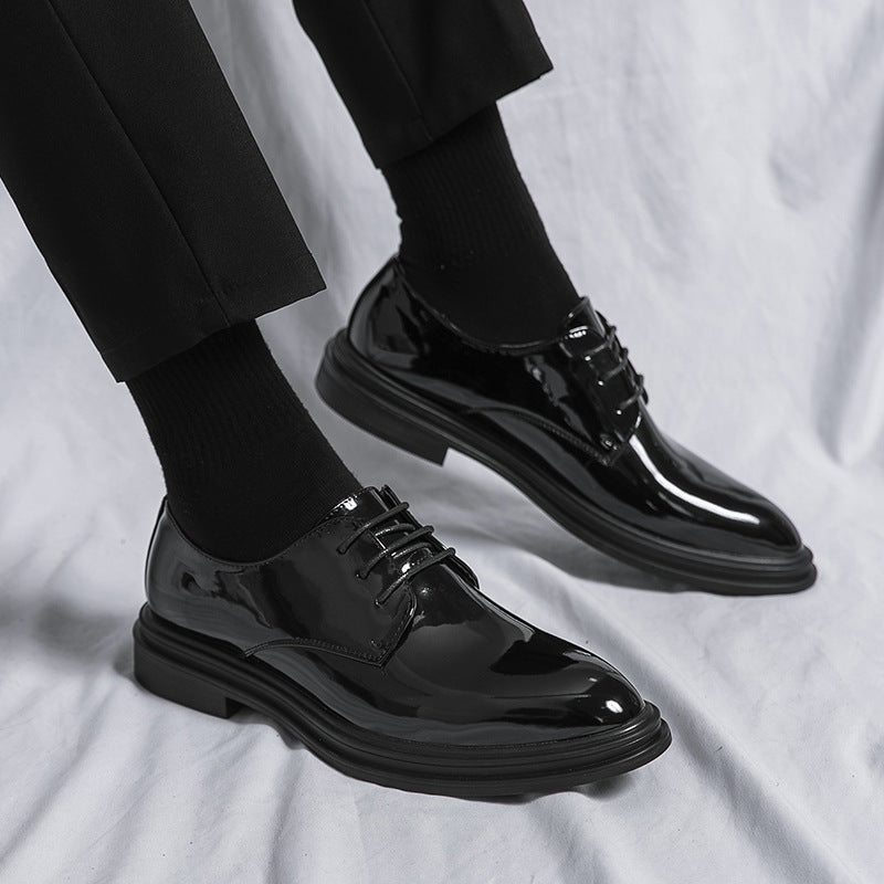Men’s British Leather Dress Shoes – Glossy Pointed Business Loafers