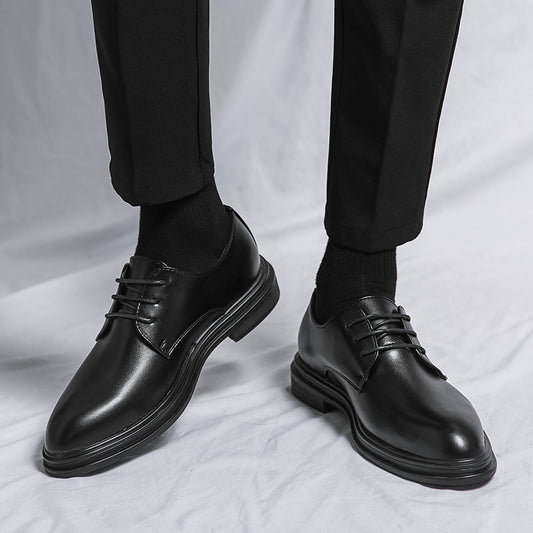 Men’s British Leather Dress Shoes – Glossy Pointed Business Loafers