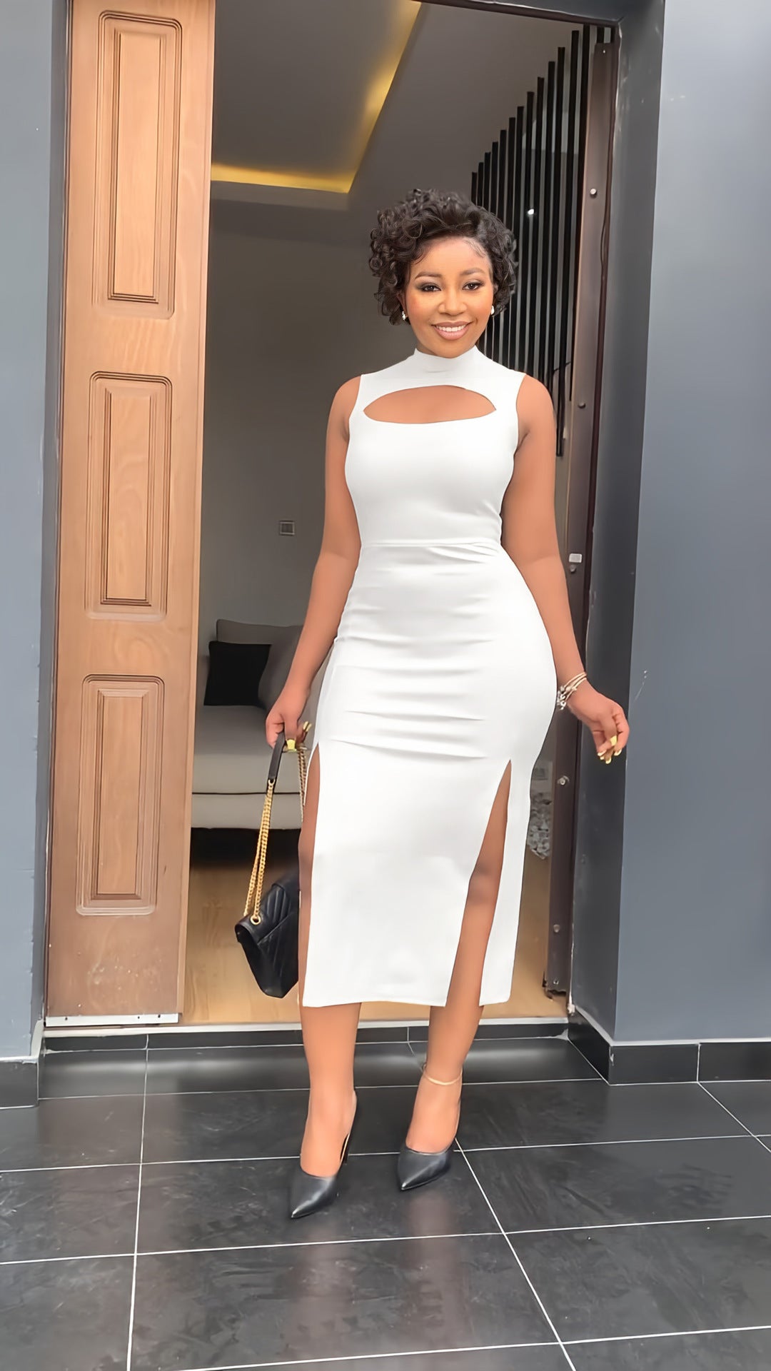 Sexy Cut-Out Bodycon Dress – Side Split, Solid Color
